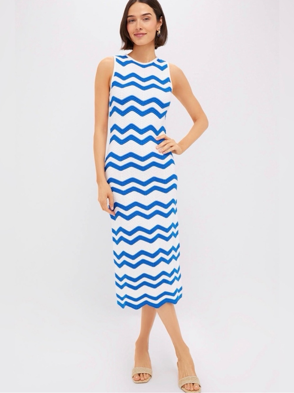 Hyacinth House Tuckernuck Mykonos Knit Maxi Dress Blue White Chevron XL NWT